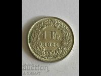 ασημένιο νόμισμα 1 φράγκου ασήμι Ελβετία 1961 εξαιρετικό