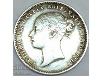 Marea Britanie 6 Pence 1874 Young Victoria Silver Patina