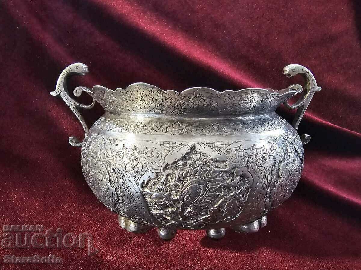 SILVER DISH PERSIA 19th century. SILVER DISH PERSIA 19th century.
