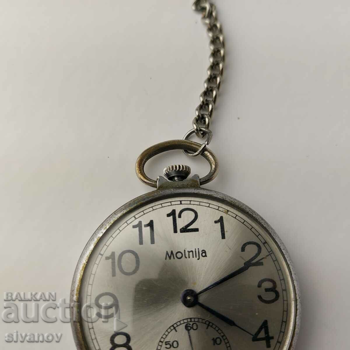 Molnija Lightning Pocket Watch Works No Warranty #5455 - 5 Molnija Lightning Pocket Watch Works No Warranty #5455 - 5