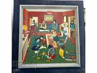 MATEY MATEEV-MATTHEW OLD BULGARIAN OIL PAINTING-GUESTS 1979