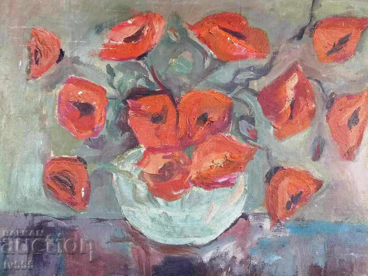 D.STOYANOV OLD BULGARIAN OIL PAINTING - VASE WITH FLOWERS with price 500.00 BGN | € 255.65
