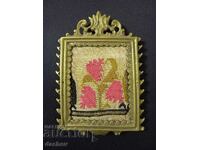 Стара Автентична Бронзова Рамка с Гоблен златна сърма 100год