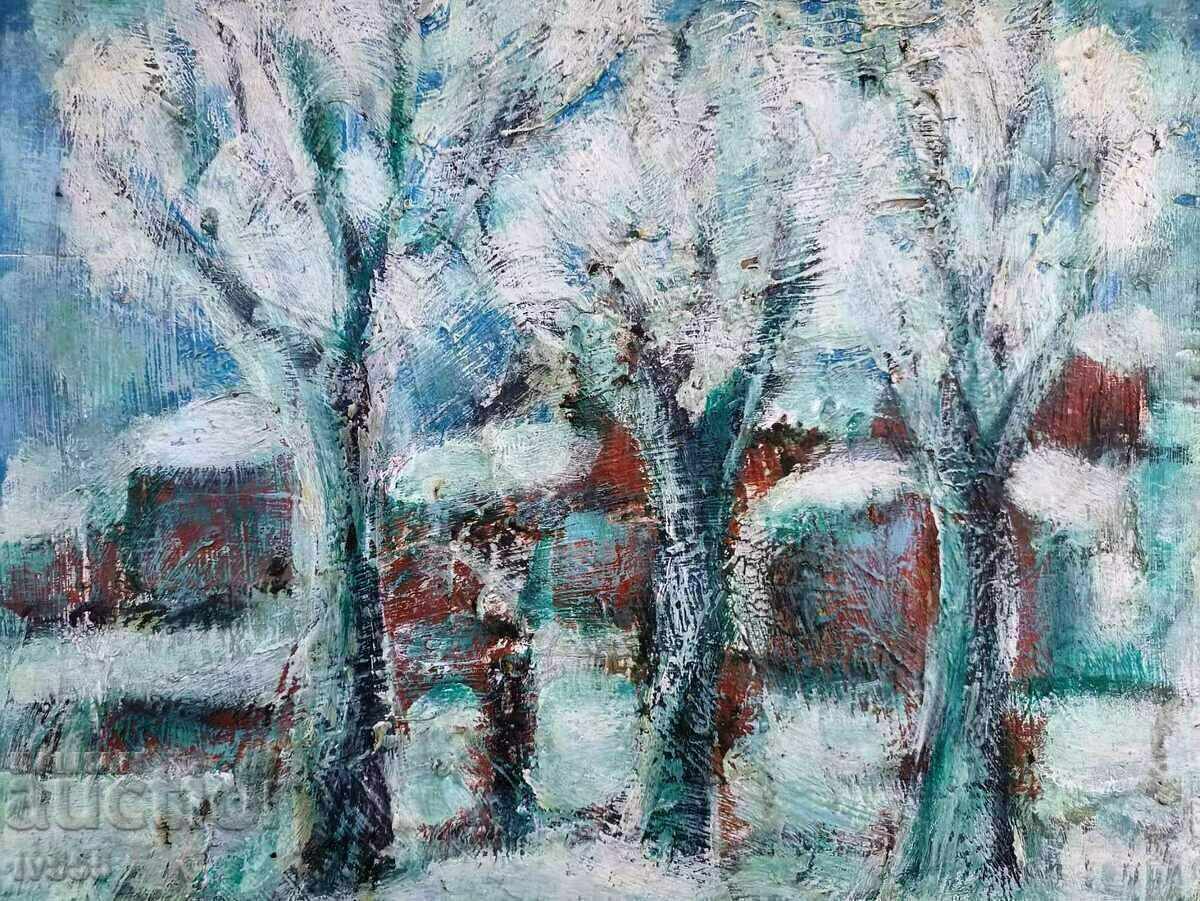 FOR SALE AN OLD BULGARIAN OIL PAINTING - WINTER with price 400.00 BGN | € 204.52
