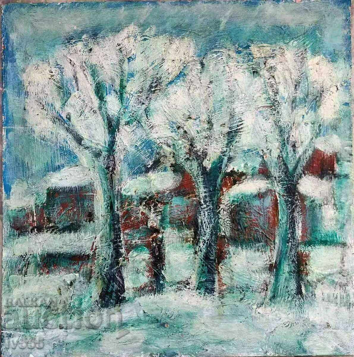 FOR SALE AN OLD BULGARIAN OIL PAINTING - WINTER