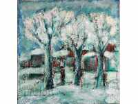 OLD BULGARIAN OIL PAINTING - WINTER