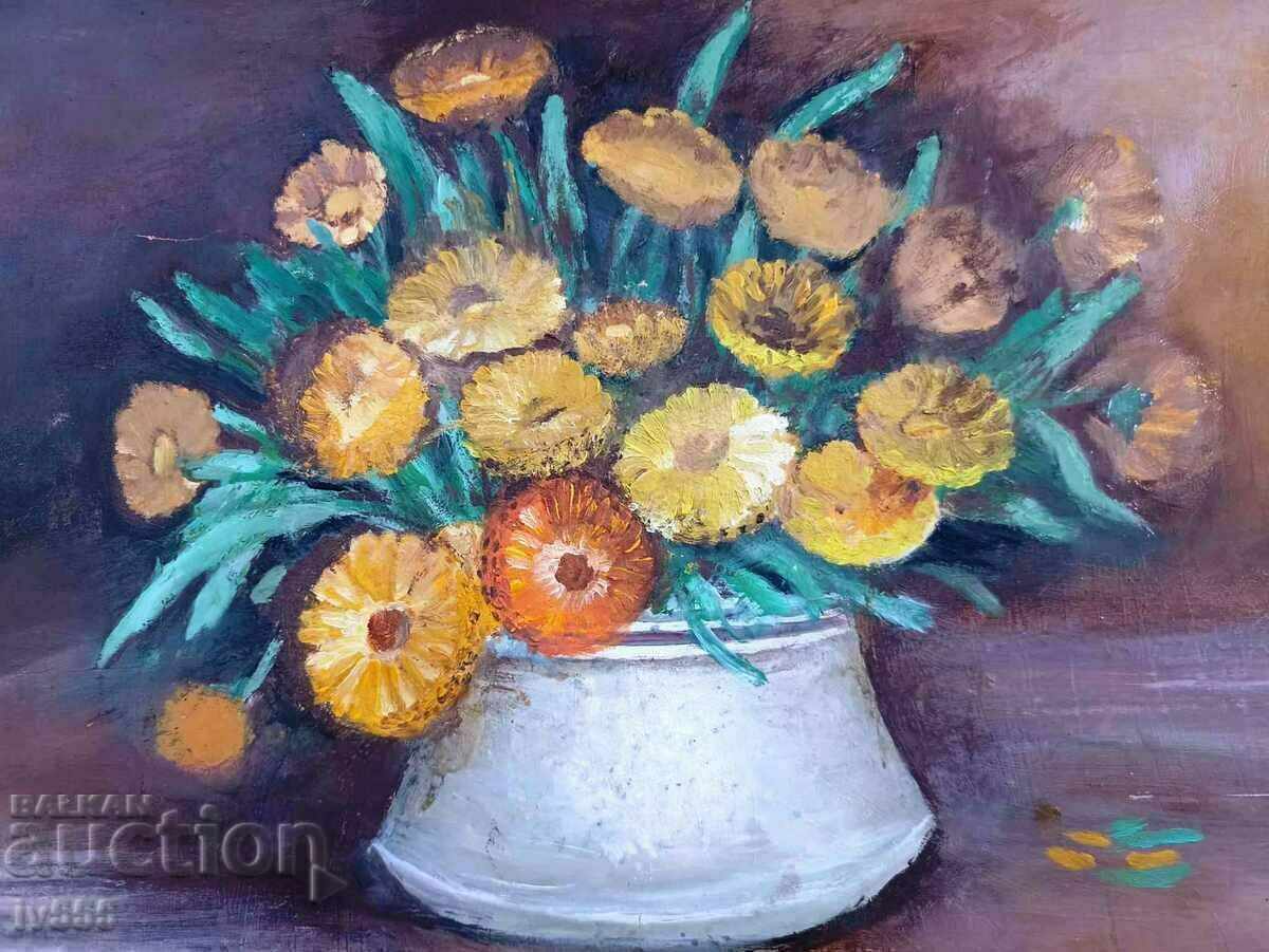 NIKOLAI ILIEV OLD BULGARIAN OIL PAINTING - BOY WITH FLOWERS with price 300.00 BGN | € 153.39 NIKOLAI ILIEV OLD BULGARIAN OIL PAINTING - BOY WITH FLOWERS with price 300.00 BGN | € 153.39