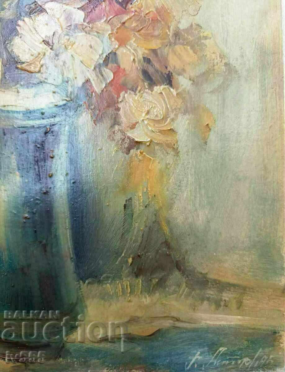 Auction GEORGI PETROV OLD BULGARIAN OIL PAINTING - VASE WITH FLOWERS Auction GEORGI PETROV OLD BULGARIAN OIL PAINTING - VASE WITH FLOWERS
