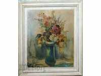 GEORGI PETROV OLD BULGARIAN OIL PAINTING - VASE WITH FLOWERS