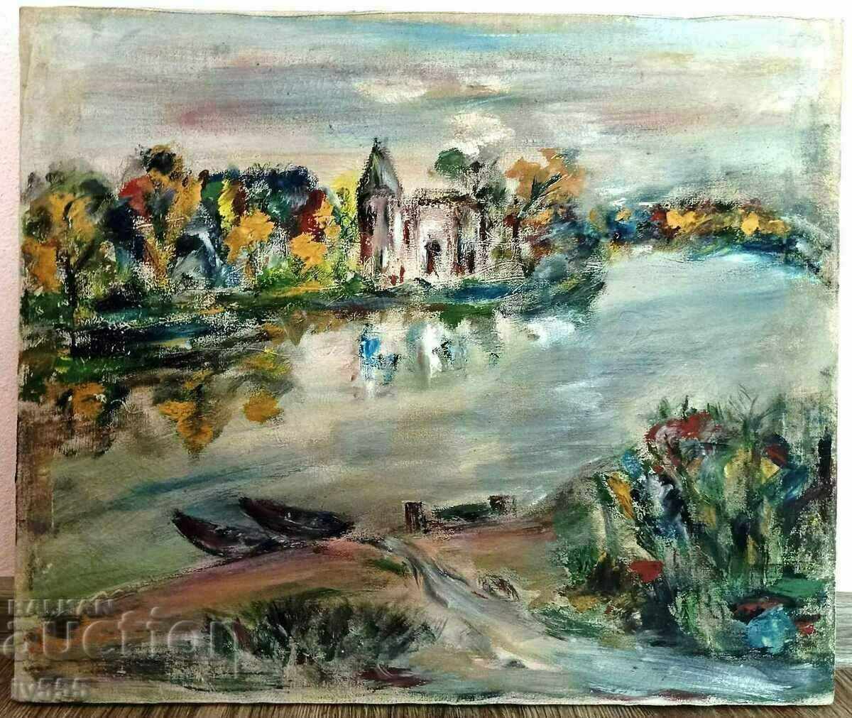 OLD OIL PAINTING FROM WESTERN EUROPE - AUTUMN LANDSCAPE OLD OIL PAINTING FROM WESTERN EUROPE - AUTUMN LANDSCAPE