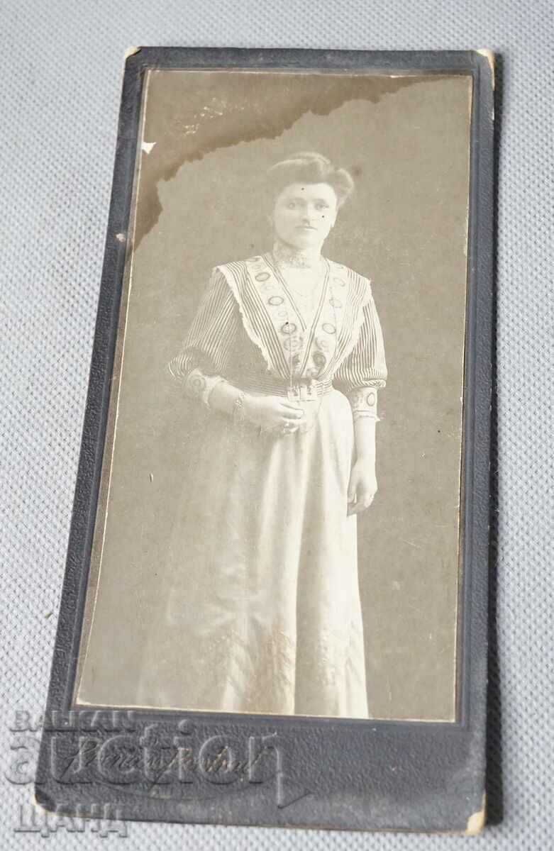 Стара Снимка фотография твърд картон жена с рокля