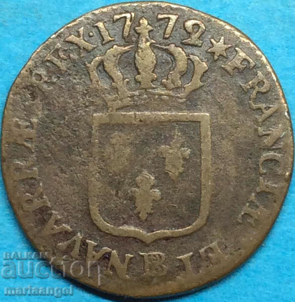 Γαλλία 1 sol 1772 Ludov. XV χαλκός - σπάνιος