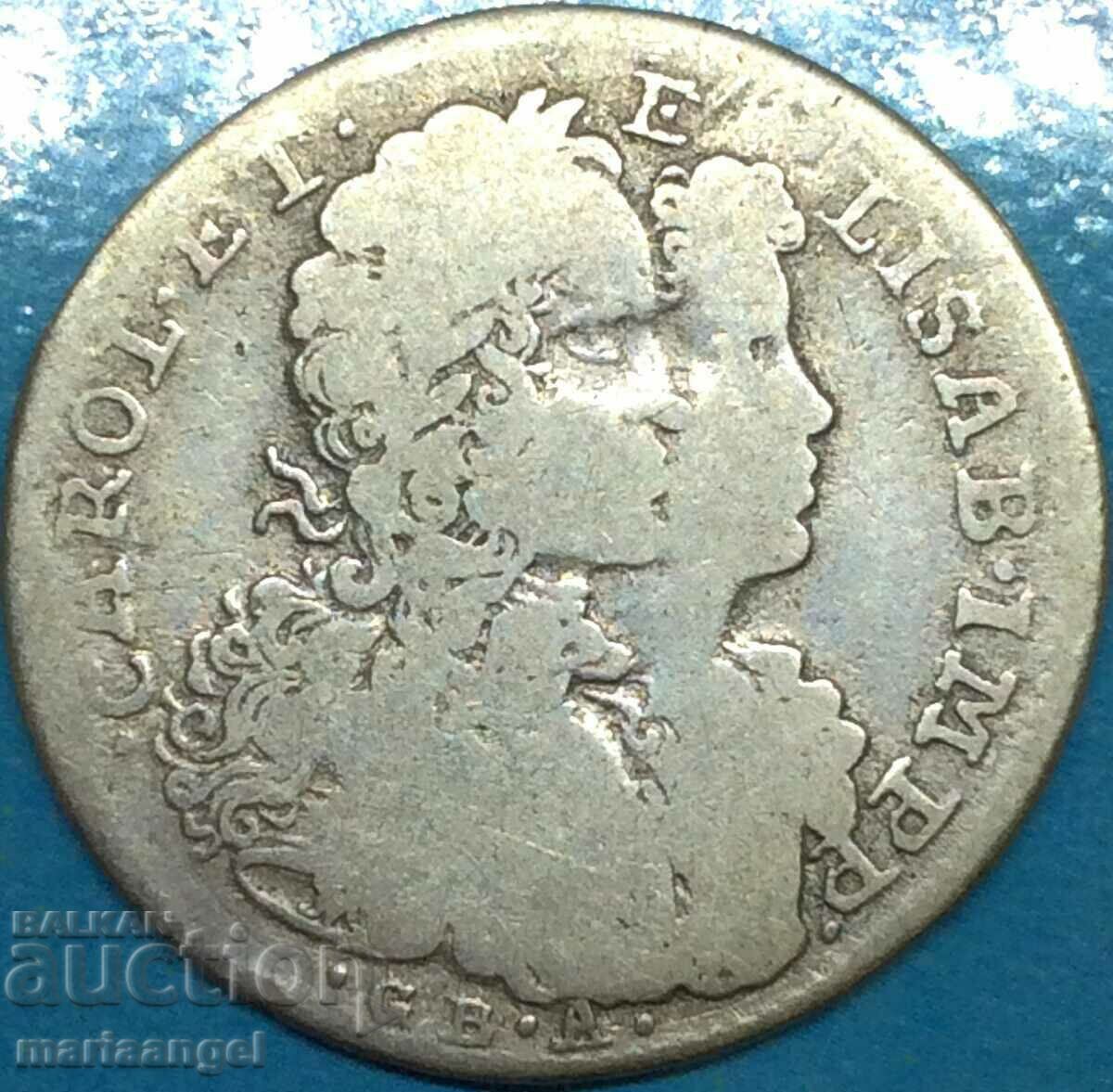 Неапол 1716 20 грана Тари Италия Карл VI + Елиза 24мм 4г