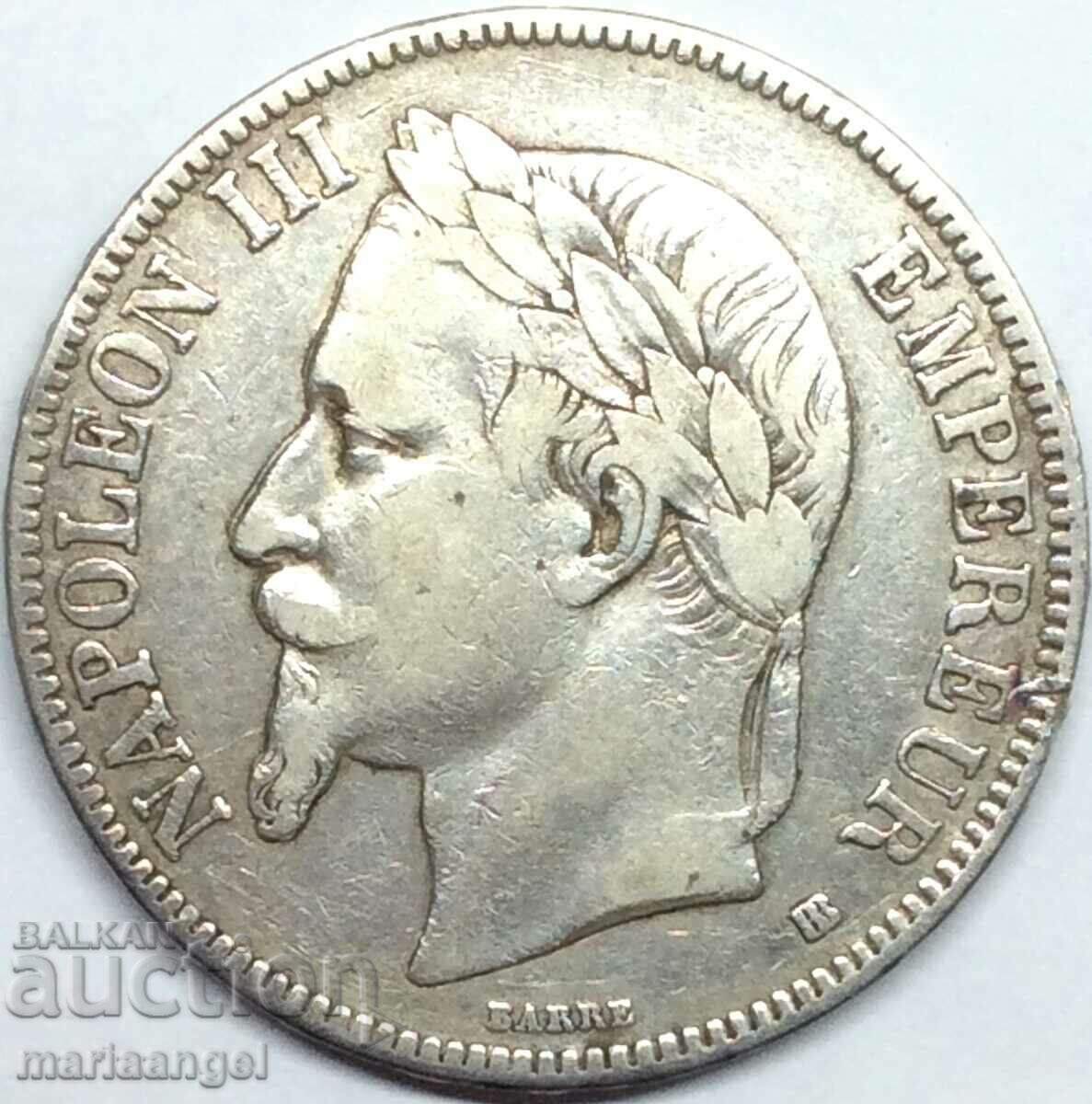5 франка 1868 Франция Наполеон III талер 24,79г сребро