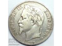 5 франка 1868 Франция Наполеон III талер 24,79г сребро