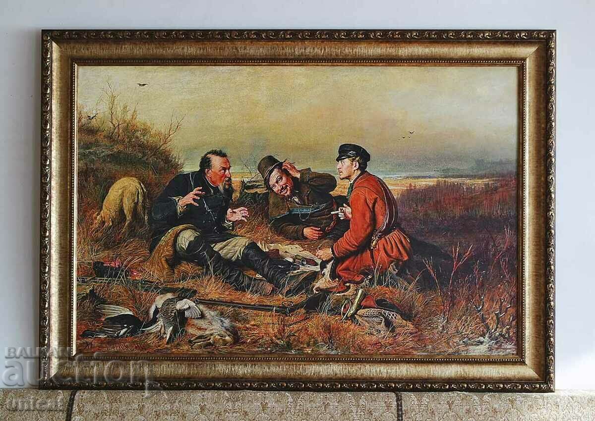 "Hunters at a stopover", Vasiliy Perov, painting
