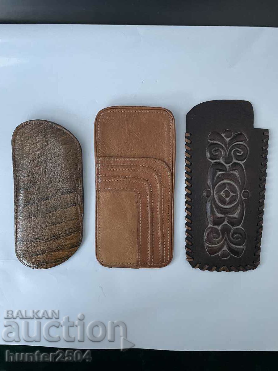 Leather glasses cases, 3 pieces