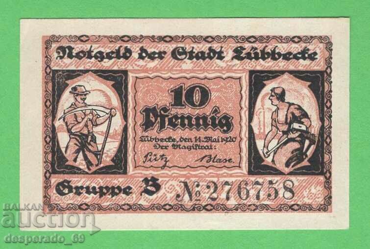 (¯`'•.¸NOTGELD (city Lübbecke) UNC -10 pfennig¸.•'´¯)