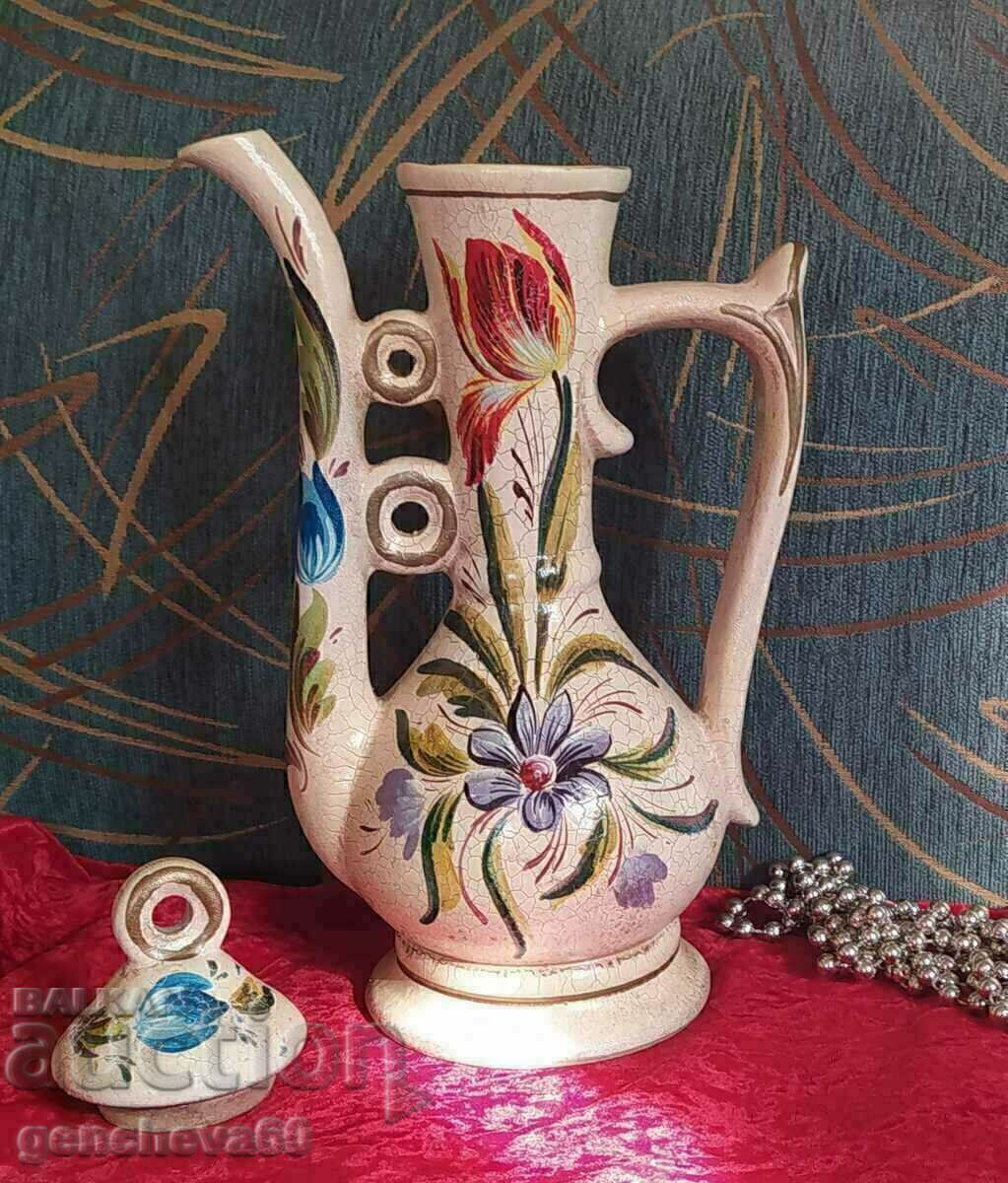 Ceramică veche - carafă ulcior 30 cm, vază pentru decor - 5