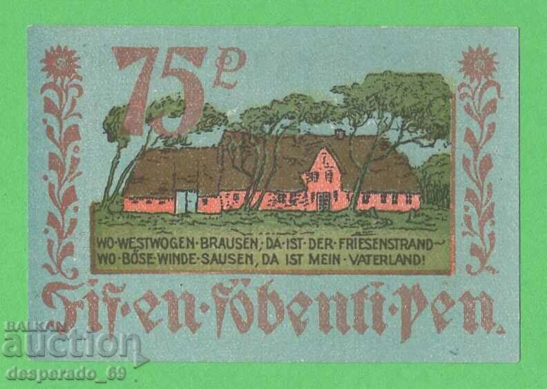 (¯`'•.¸NOTGELD (city of Bordelum) 1921 UNC -75 pfennig¸.•'´¯)