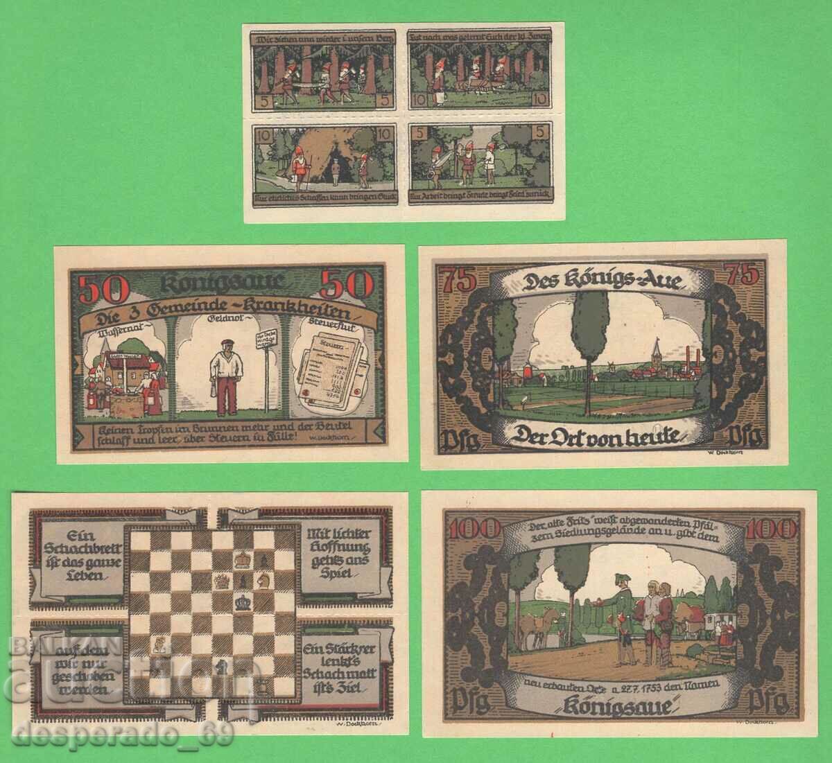 (¯`'•.¸NOTGELD (city Konigsaue) 1921 UNC -5 pcs. banknotes •'´¯)