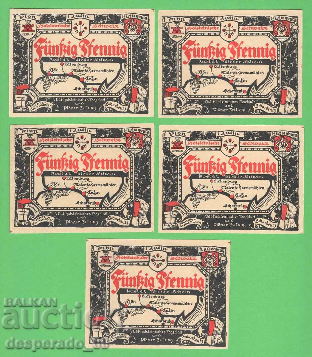 (¯`'•.¸NOTGELD (city Plön) UNC -5 banknotes¸.•'´¯) with price 14.00 BGN | € 7.16