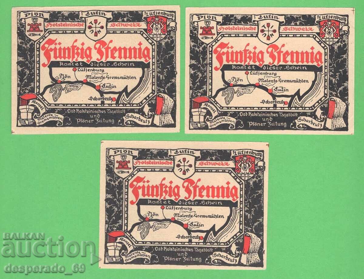 (¯`'•.¸NOTGELD (orașul Plön) UNC -3 buc. bancnote¸.•'´¯) cu preț € 4.20 | 8.21 BGN (¯`'•.¸NOTGELD (orașul Plön) UNC -3 buc. bancnote¸.•'´¯) cu preț € 4.20 | 8.21 BGN