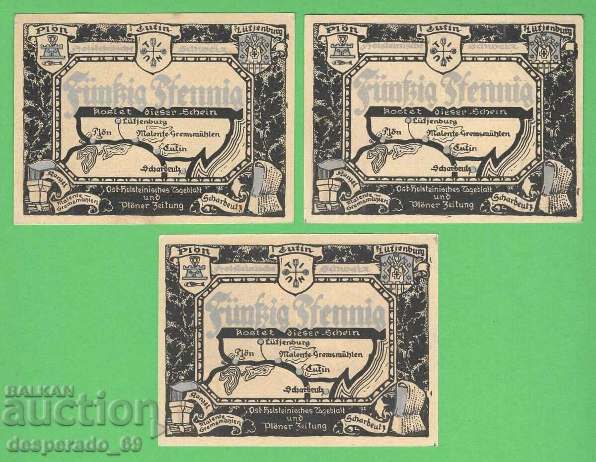 (¯`'•.¸NOTGELD (city Plön) UNC -3 pcs. banknotes¸.•'´¯) with price 8.40 BGN | € 4.29