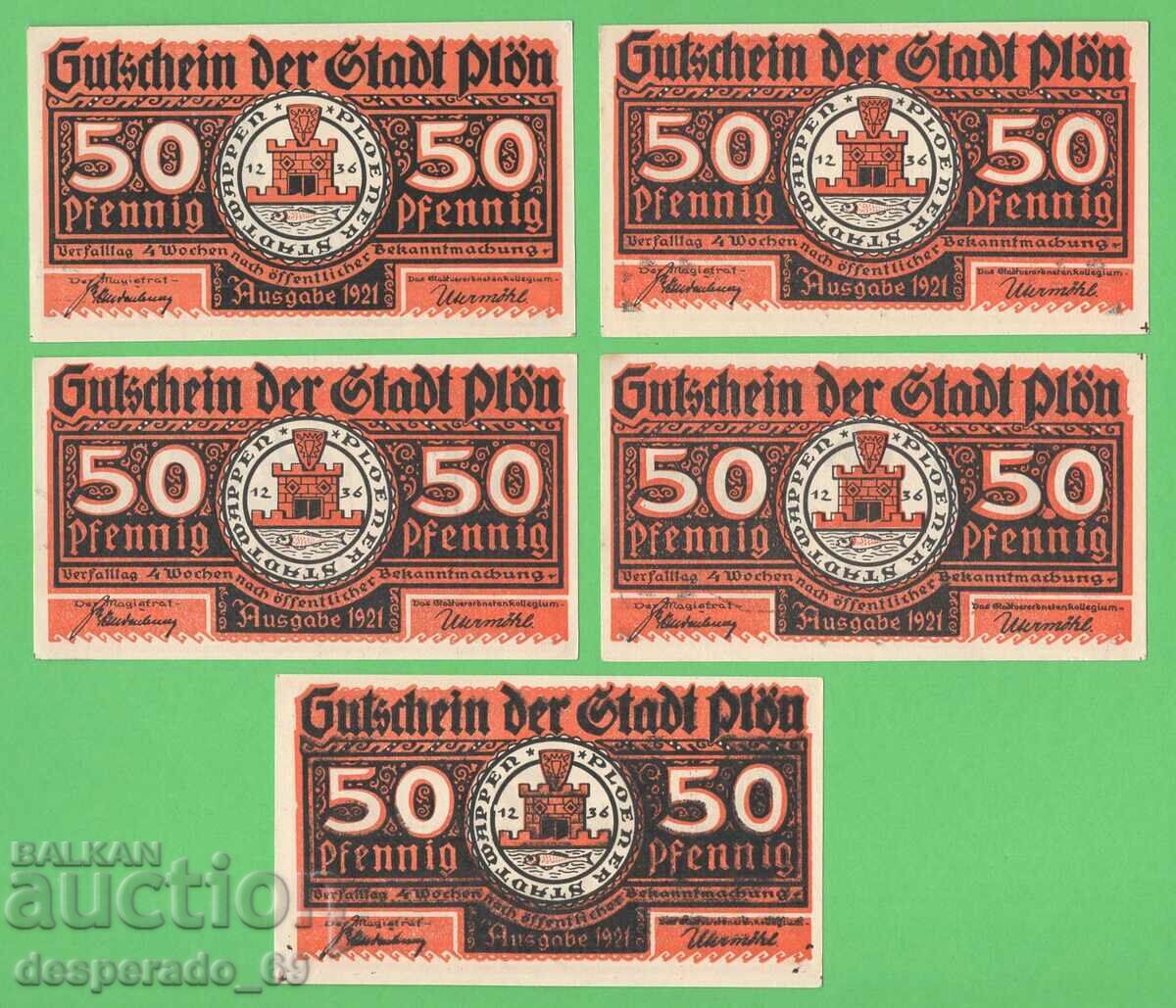 (¯`'•.¸NOTGELD (city Plön) 1921 UNC -5 pcs. banknotes¸.•'´¯) with price 14.00 BGN | € 7.16 (¯`'•.¸NOTGELD (city Plön) 1921 UNC -5 pcs. banknotes¸.•'´¯) with price 14.00 BGN | € 7.16