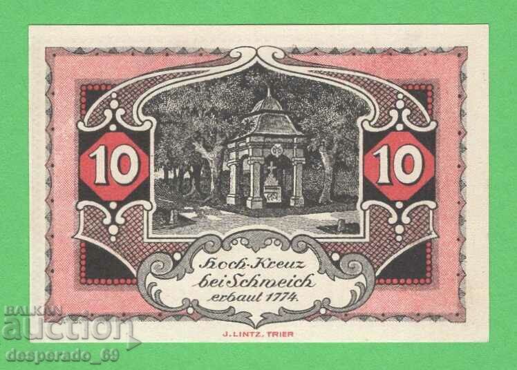 (¯`'•.¸NOTGELD (πόλη Schweich) 1921 UNC -10 pfennig¸.•'´¯)