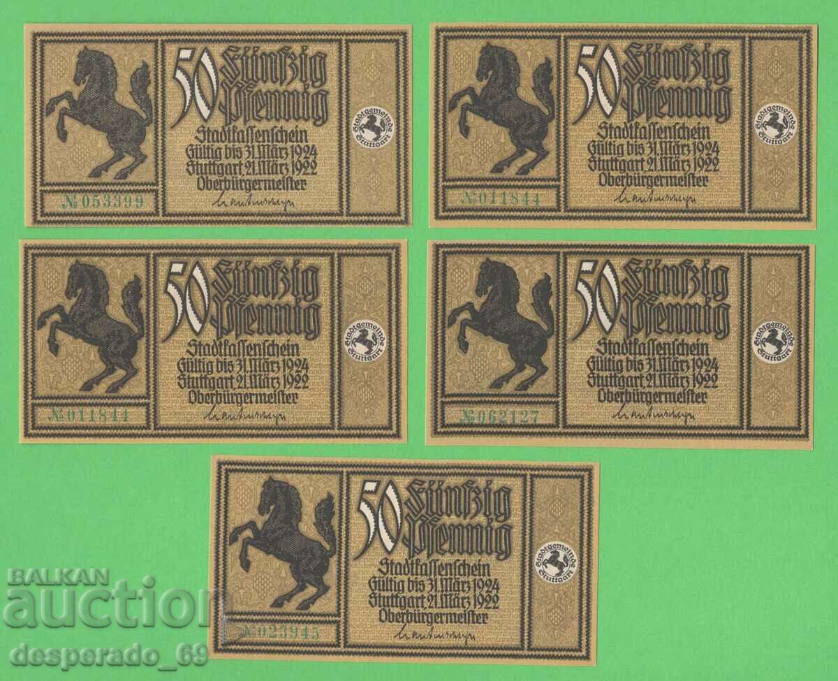 (¯`'•.¸NOTGELD (Stuttgart) 1922 UNC -5 pcs. banknotes •'´¯) with price 15.00 BGN | € 7.67 (¯`'•.¸NOTGELD (Stuttgart) 1922 UNC -5 pcs. banknotes •'´¯) with price 15.00 BGN | € 7.67