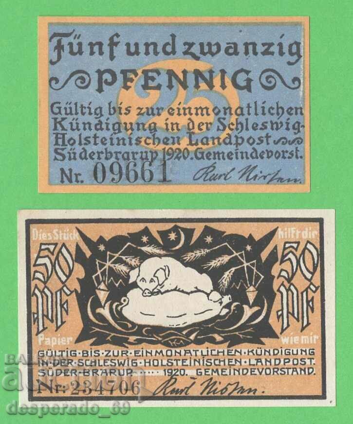 (¯`'•.¸NOTGELD (city Süderbrarup) 1920 UNC -2 pcs. banknotes ´¯) with price 4.30 BGN | € 2.20 (¯`'•.¸NOTGELD (city Süderbrarup) 1920 UNC -2 pcs. banknotes ´¯) with price 4.30 BGN | € 2.20