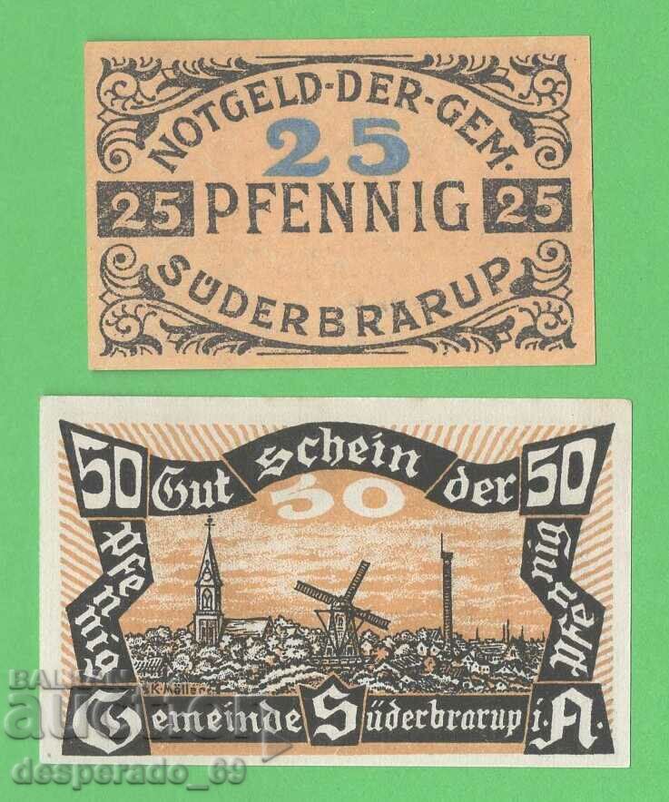 (¯`'•.¸NOTGELD (πόλη Süderbrarup) 1920 UNC -2 τεμ. τραπεζογραμμάτια ´¯)