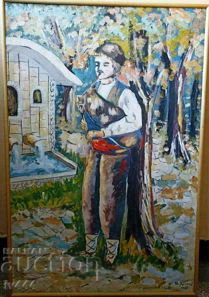 YORDAN CHRISTOV LARGE OLD BULGARIAN OIL PAINTING-GAIDAR