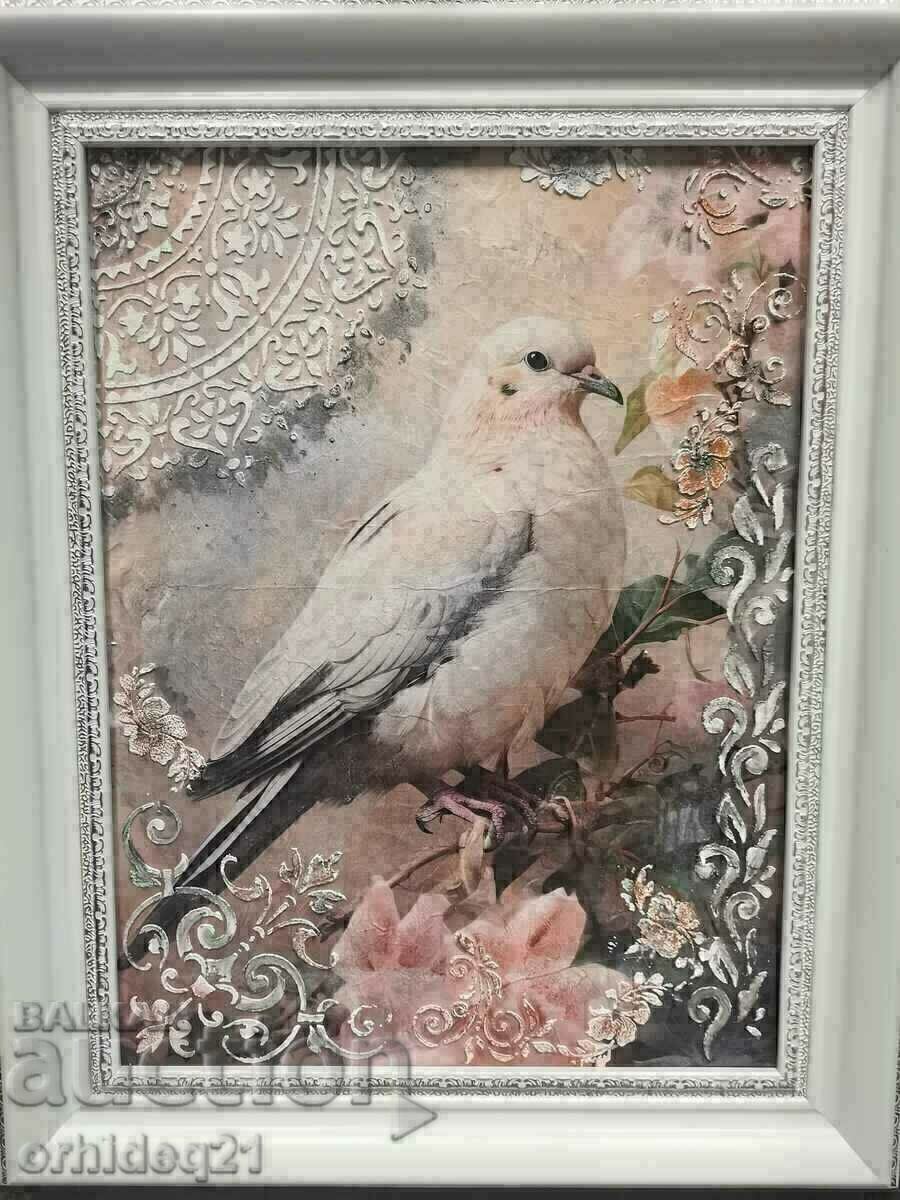 Ανάγλυφο πάνελ με γύψο "White Dove" 41/51 cm