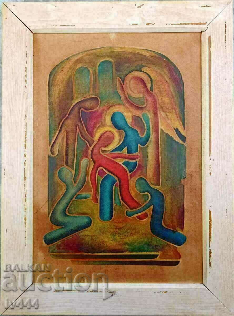 СТЕФАН КАЛАМОВ СТАРА БЪЛГАРСКА МАСЛЕНА КАРТИНА - ОПЛАКВАНЕТО СТЕФАН КАЛАМОВ СТАРА БЪЛГАРСКА МАСЛЕНА КАРТИНА - ОПЛАКВАНЕТО