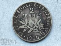 сребърна монета 2 франка Франция 1900 сребро РЯДКА !