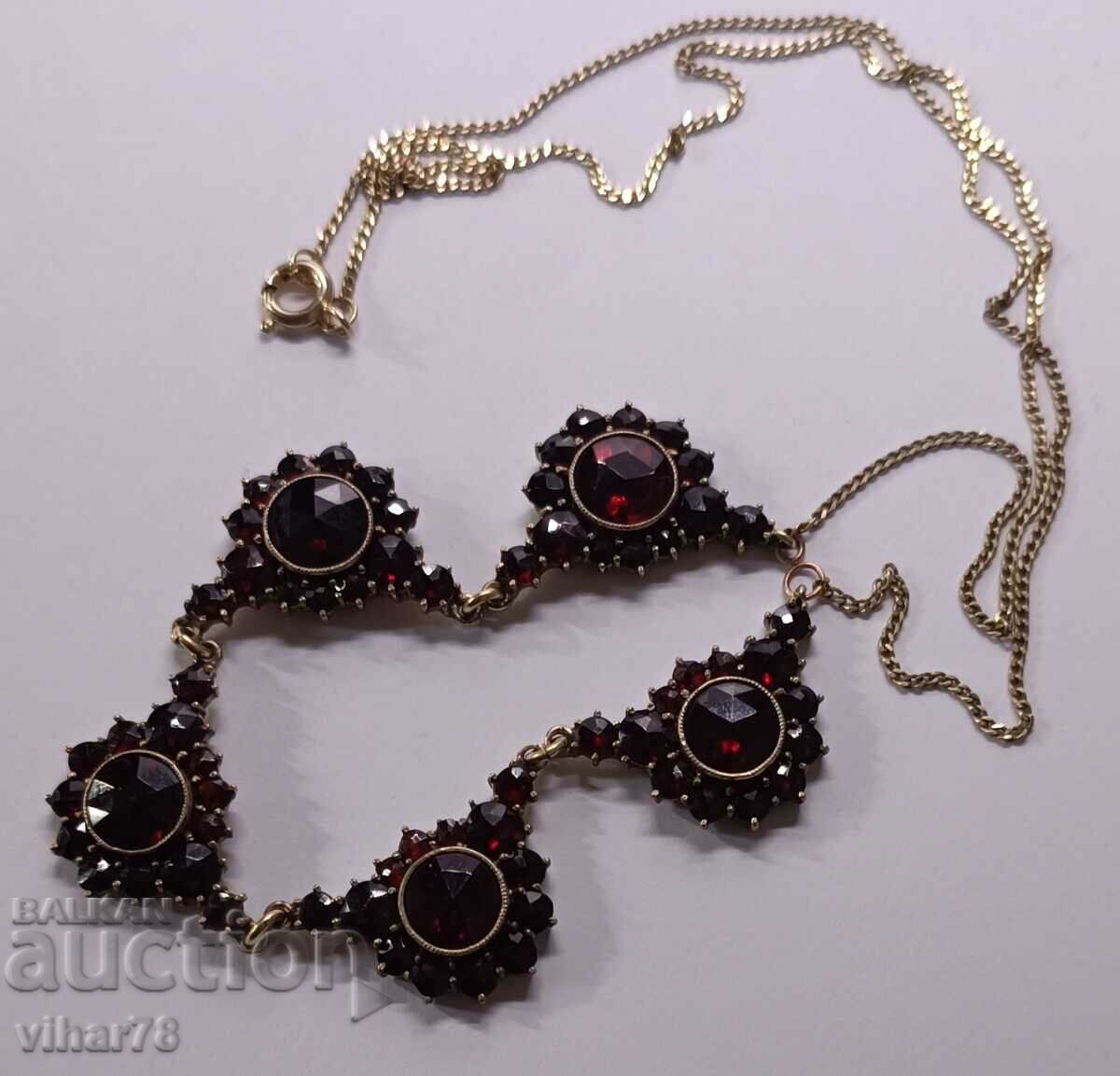 GOLD PLATED SILVER NECKLACE WITH GARNET with price 599.99 BGN | € 306.77 GOLD PLATED SILVER NECKLACE WITH GARNET with price 599.99 BGN | € 306.77