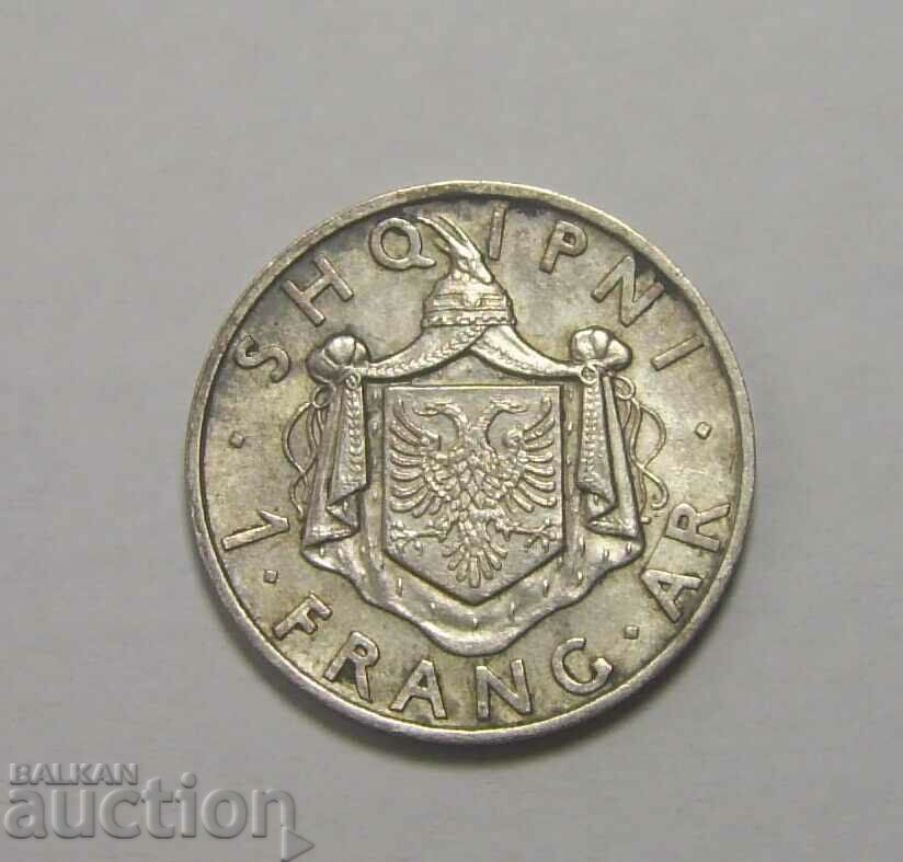 Moneda de argint de 1 franc 1937 Albania