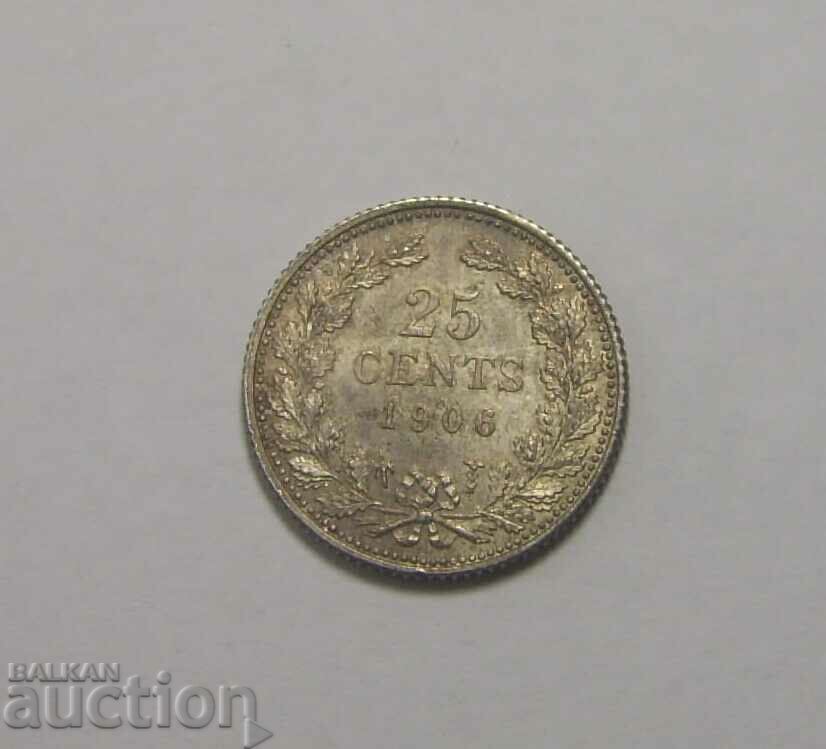 Netherlands 25 cents 1906 AUNC