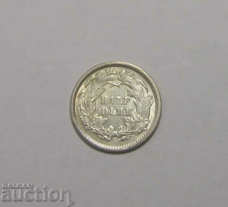 Monedă lăcuită 1/2 Dime 1872 SUA Excelent
