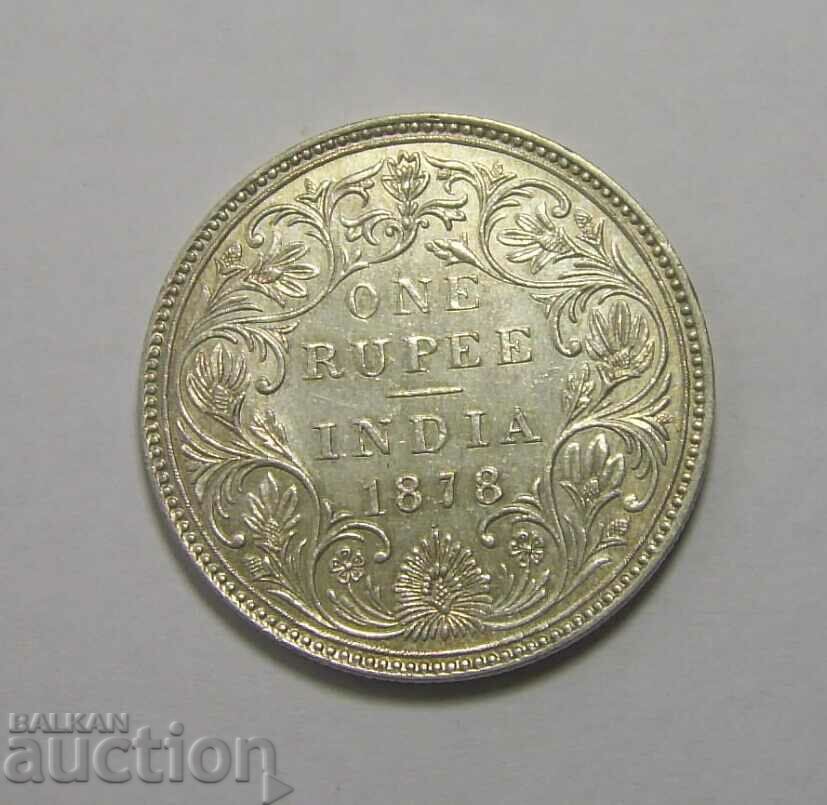 Moneda de argint rară din India de 1 rupia 1878