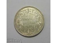 Moneda de argint rară din India de 1 rupia 1878