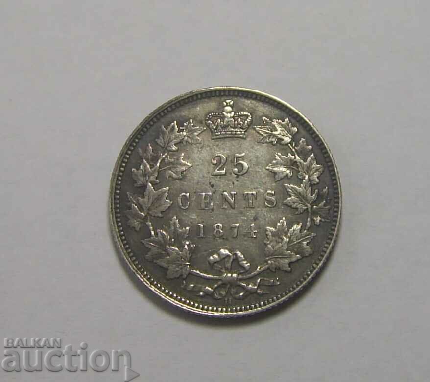 Канада 25 цента 1874 H Рядка