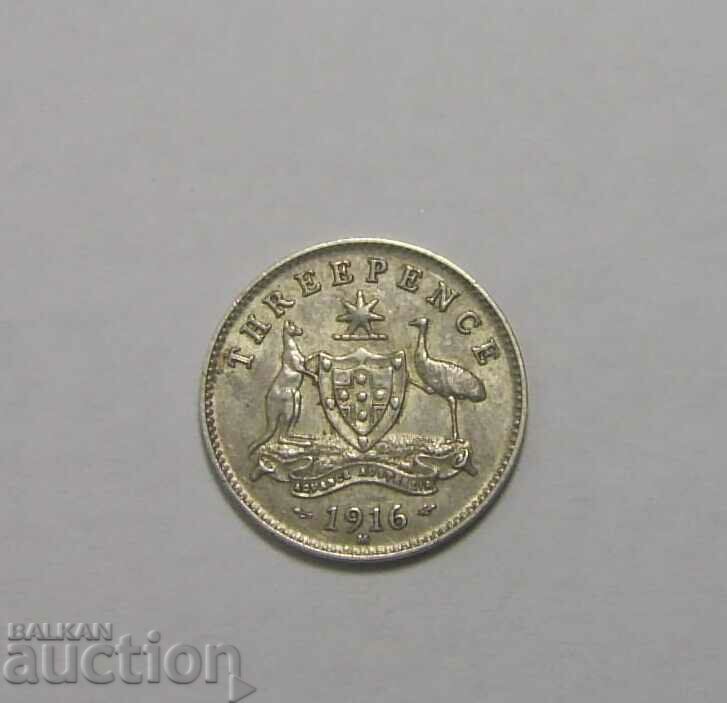 Australia 3 Pence 1916 M Silver
