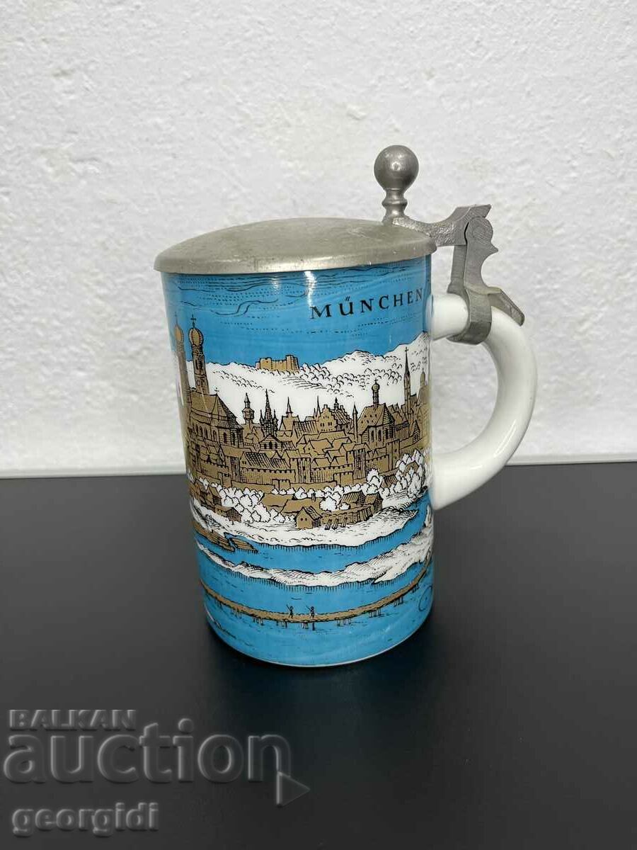 German porcelain mug with zinc lid. #4897