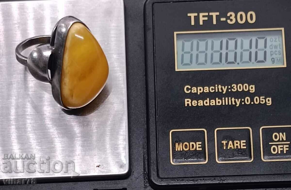 Women's Silver Ring with Amber - 6