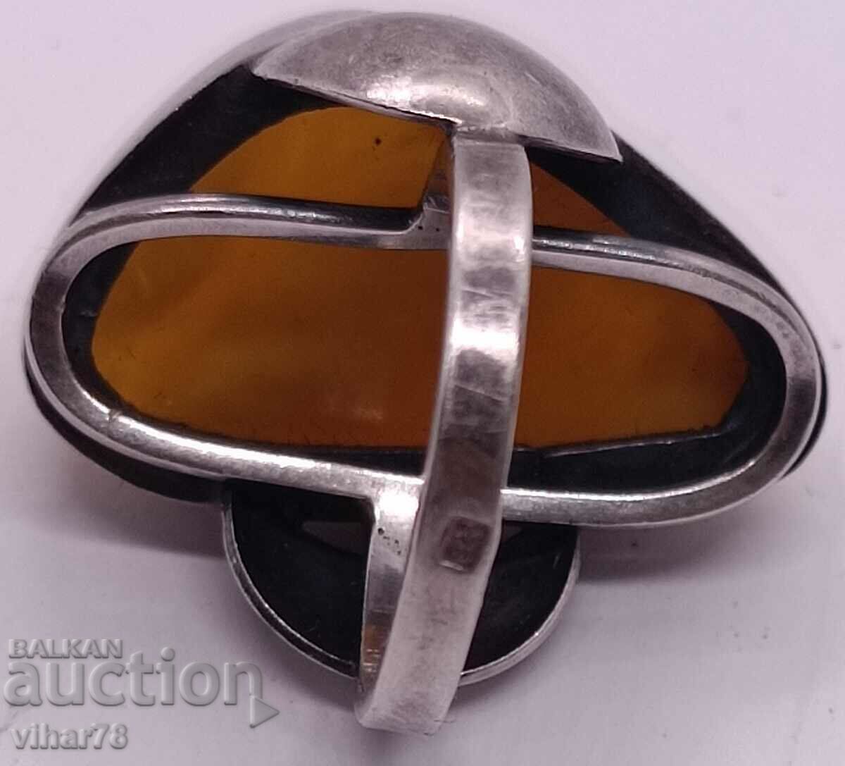 Women's Silver Ring with Amber - 7