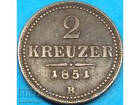2 кройцера 1851 Австрия В - Кремниц