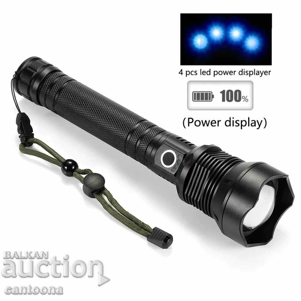 Super powerful flashlight P90, 10,000lm, up to 500 meters, 2x 26650, USB